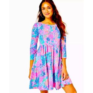 Lilly Pulitzer Pink & Blue Floral Midi Dress